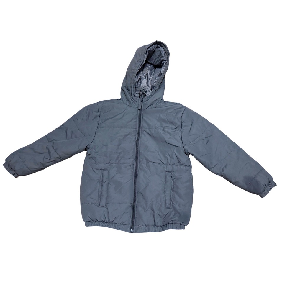 Arctic Hero Kids Gray Puffer Jacket Hooded Full Zip Quilted Coat Size 8-10